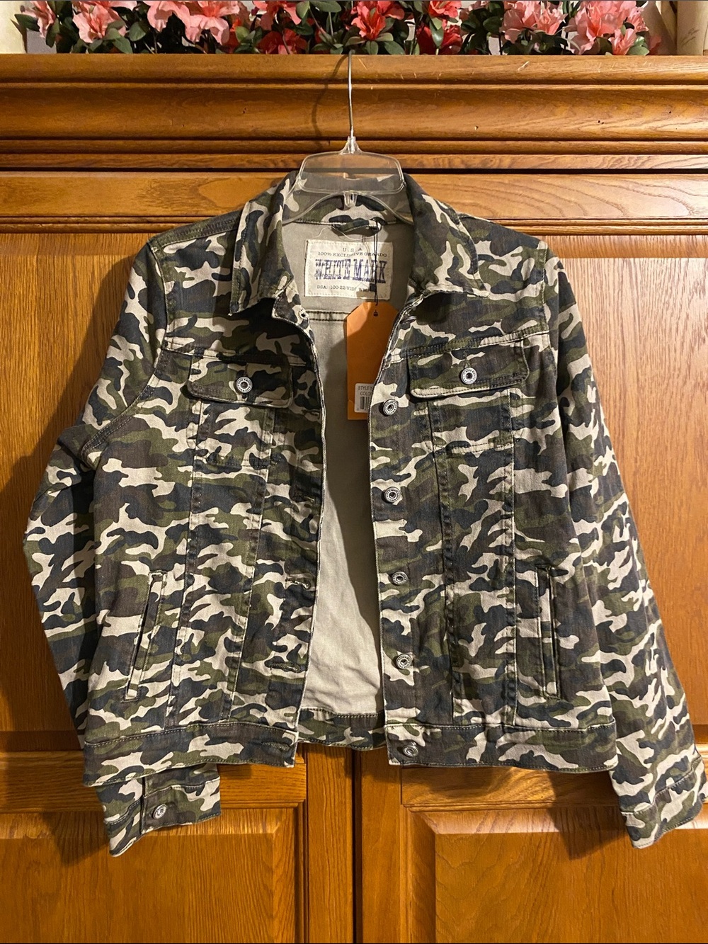 White Mark Women's Camo Jean Jacket in Green, Black & Cream